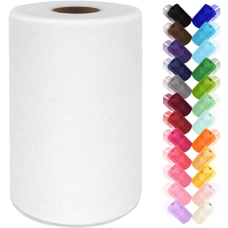 Ableme Deco White Tulle Fabric Roll 6 Inch by 100 Yards (300 ft) Tulle Ribbon Sheer Mesh Netting for DIY Tutu Skirt Gift Wrapping Wedding Baby Shower Birthday Halloween Party Decorations Crafts, 34 Colors (White) - Image 1